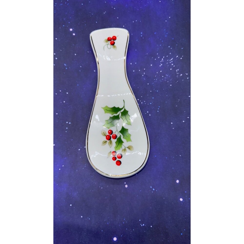 Royal Norfolk Ceramic Spoon Rest Holly‎ Berry Design 8" Christmas Kitchen Decor